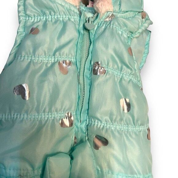 Nannette Kids Hooded Puffer Vest Baby Girls 6-9 Months Turquoise Blue Hearts Zip - Picture 4 of 10
